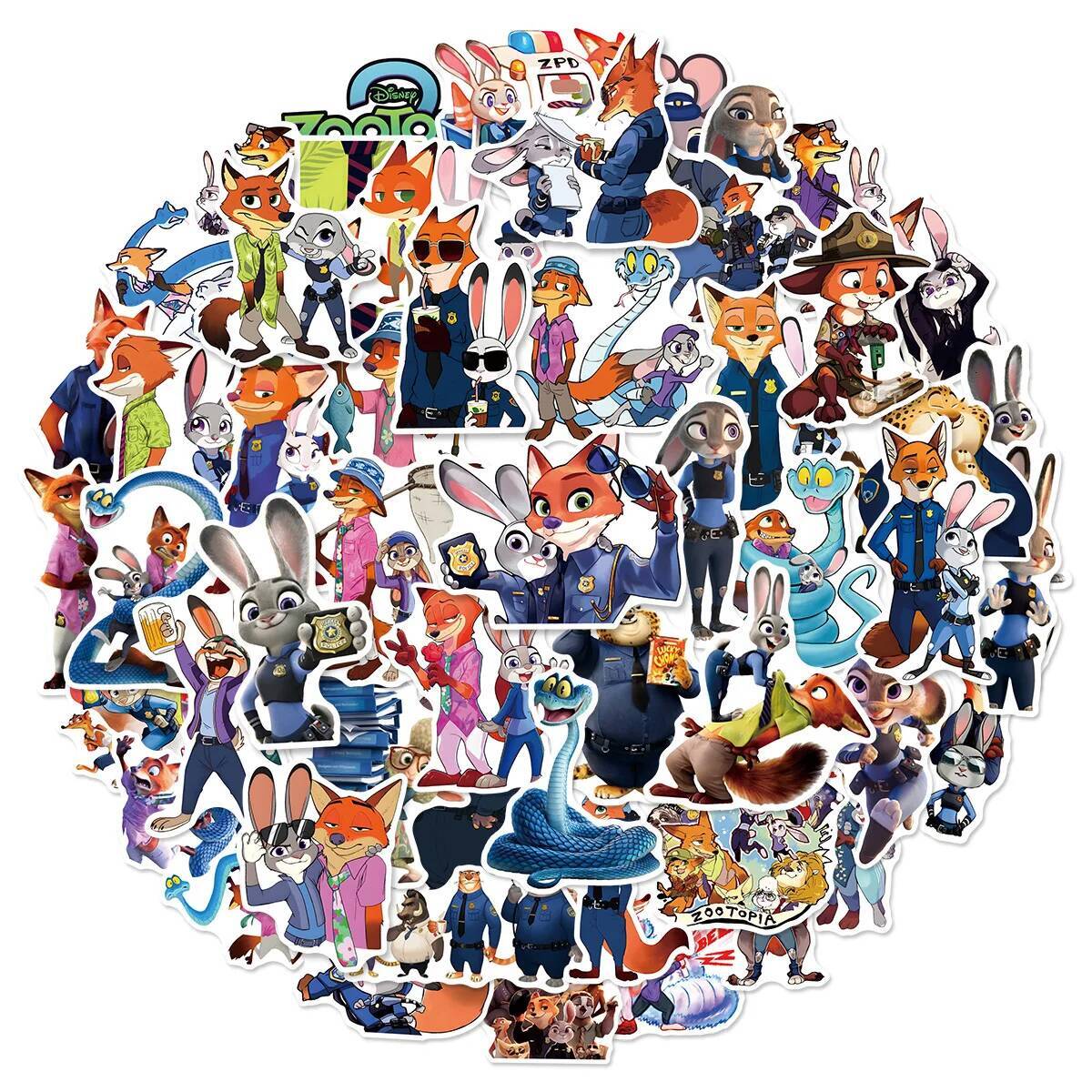 Custom 50PCS Disney Cute Zootopia Graffiti Creative Decoration Notebook Mobile Tablet Waterproof Stickers DIY Kids Toys Gifts