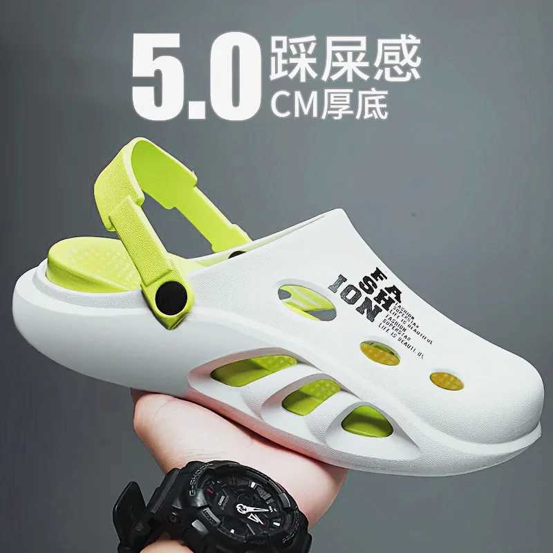 Cave shoes for men in summer anti slip office toe cover slider for men in sports thick sole stepping on dog poop beach sandals W250414