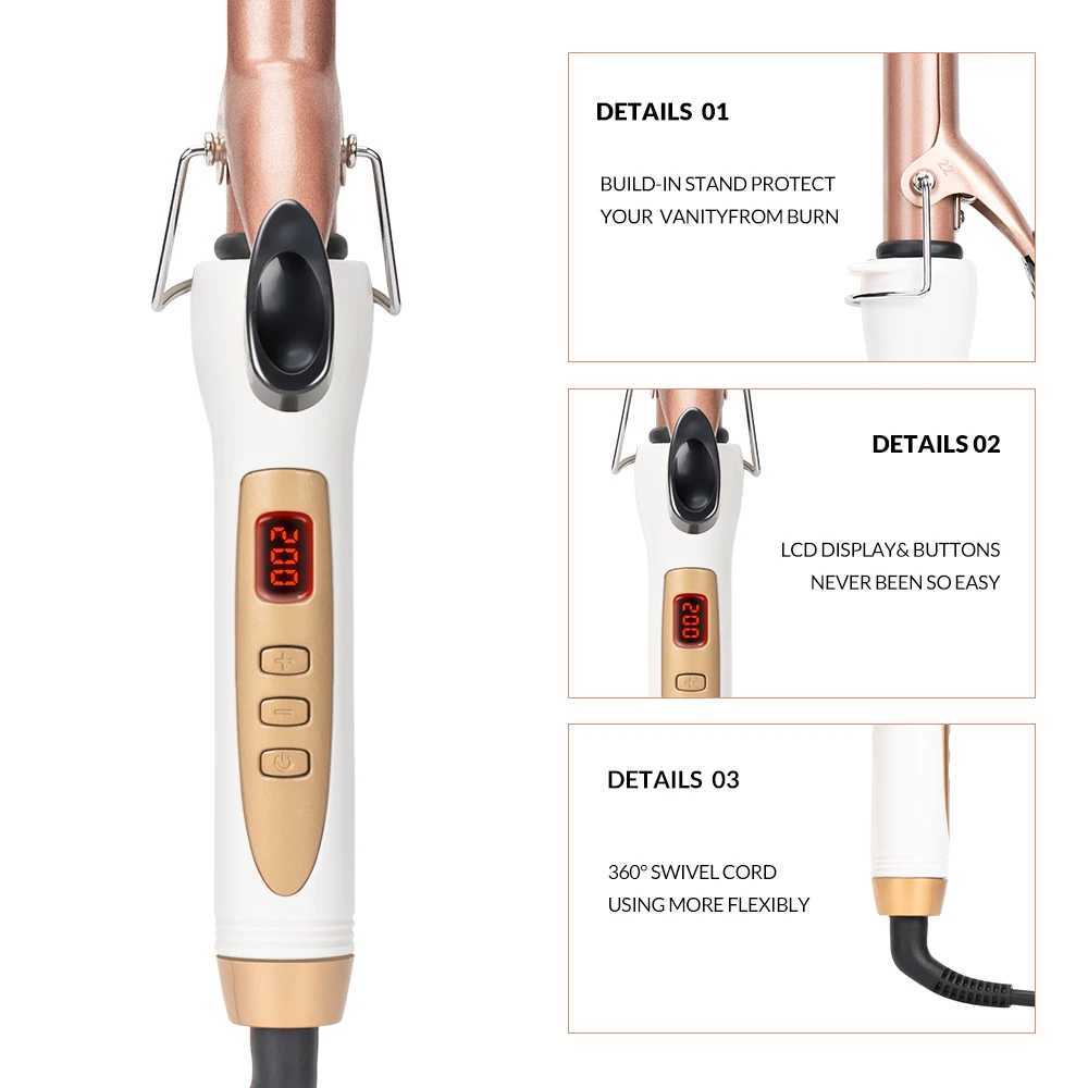 LCD Curlers Electric Single Tube Ceramic Glaze Pear Flower Cone Professional Roller Adjustment Temperature Hair Curl Irons ToolsT251114
