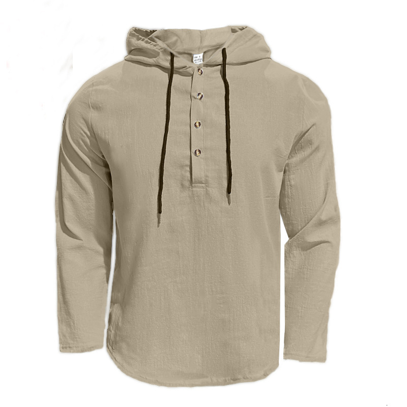 2025 new linen shirt hooded T-shirt sweatshirt, spring and autumn men's long sleeved casual daily clothing