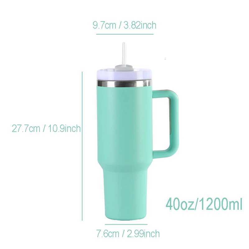 40oz Stainless Steel Vacuum Insulated Cup smooth flat glass with handle and Straw Thermal Travel Mug Coffee Cup Dropshipping C251114