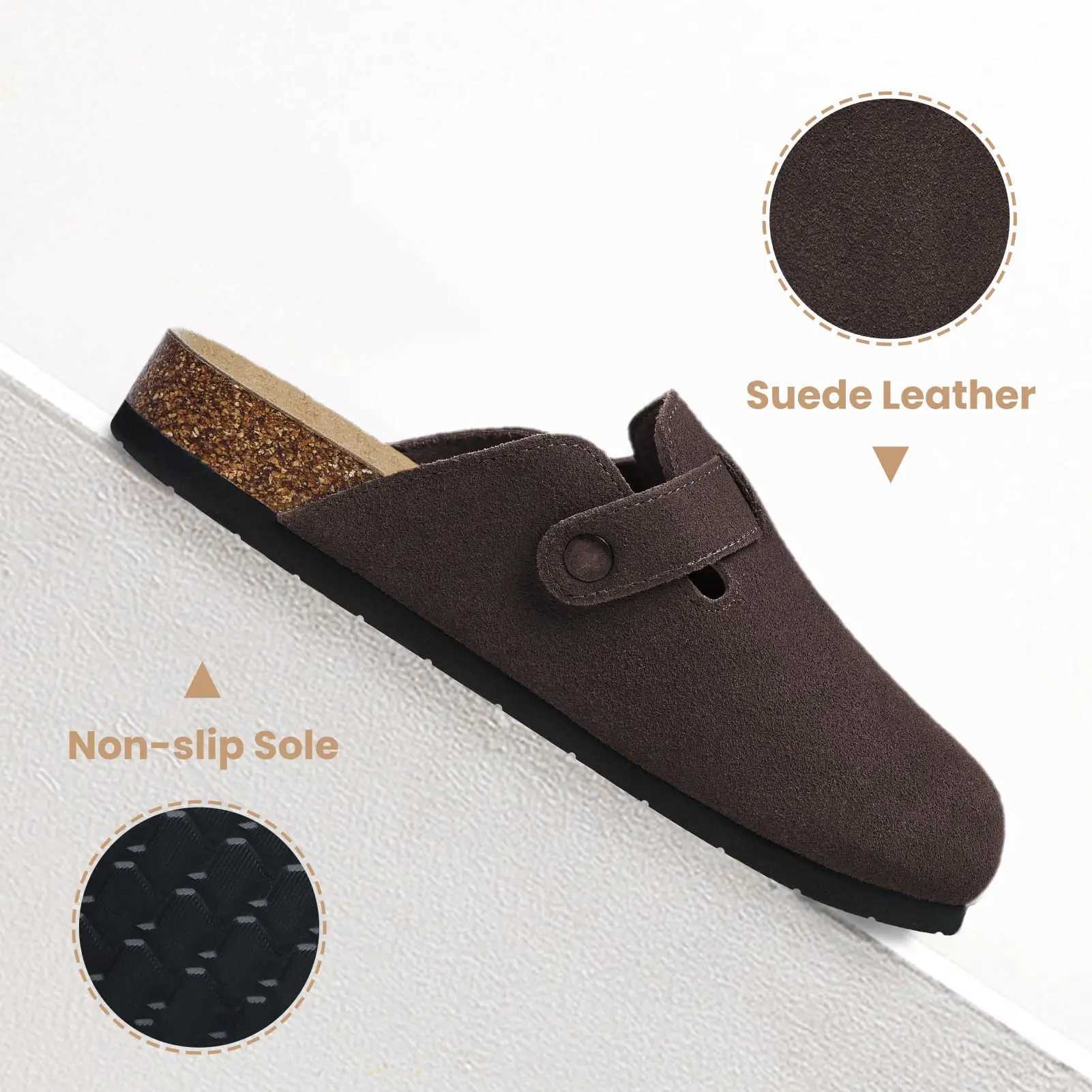 hot Evshine Fashion Sliding Button with Foot Mat Wide Summer Mens Cork Mule Cow Fleece Face Womens Treasure Head Clogs W250414