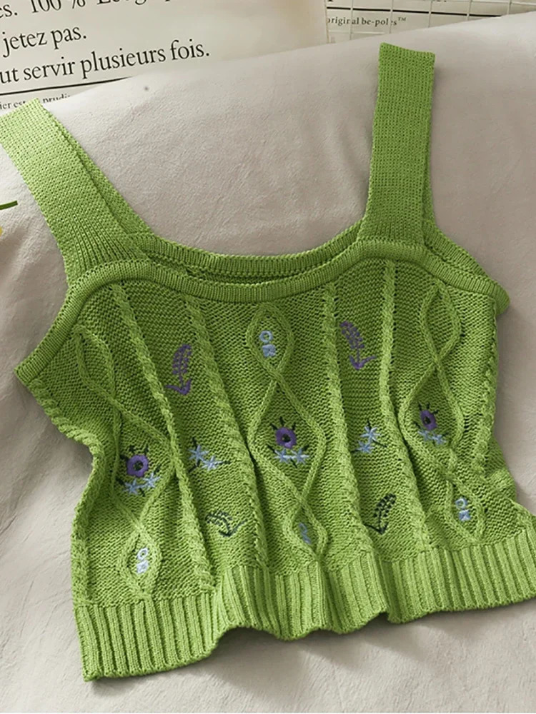 Itolin Womens Flower Embroidered Crop Top Knitted Casual Tube Lace Cute Summer 250414Z