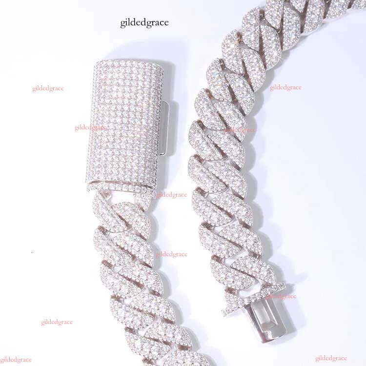 Customized wholesale price s Sterg sliver with GRA vvs Moissanite 15mm 3rows mens jewelry rapper necklace cuban k chain