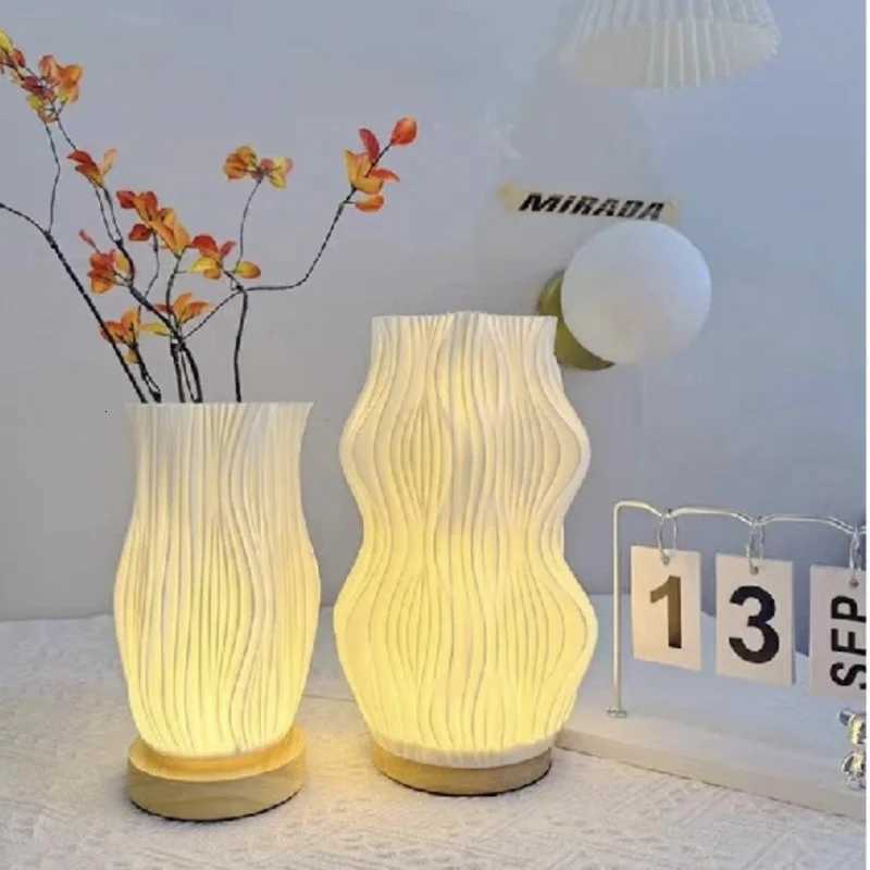 Flower Vase Table Lamp ins Cream Style Atmosphere Light USB Rechargeable Bedside Night Light Desktop Decoration M251114
