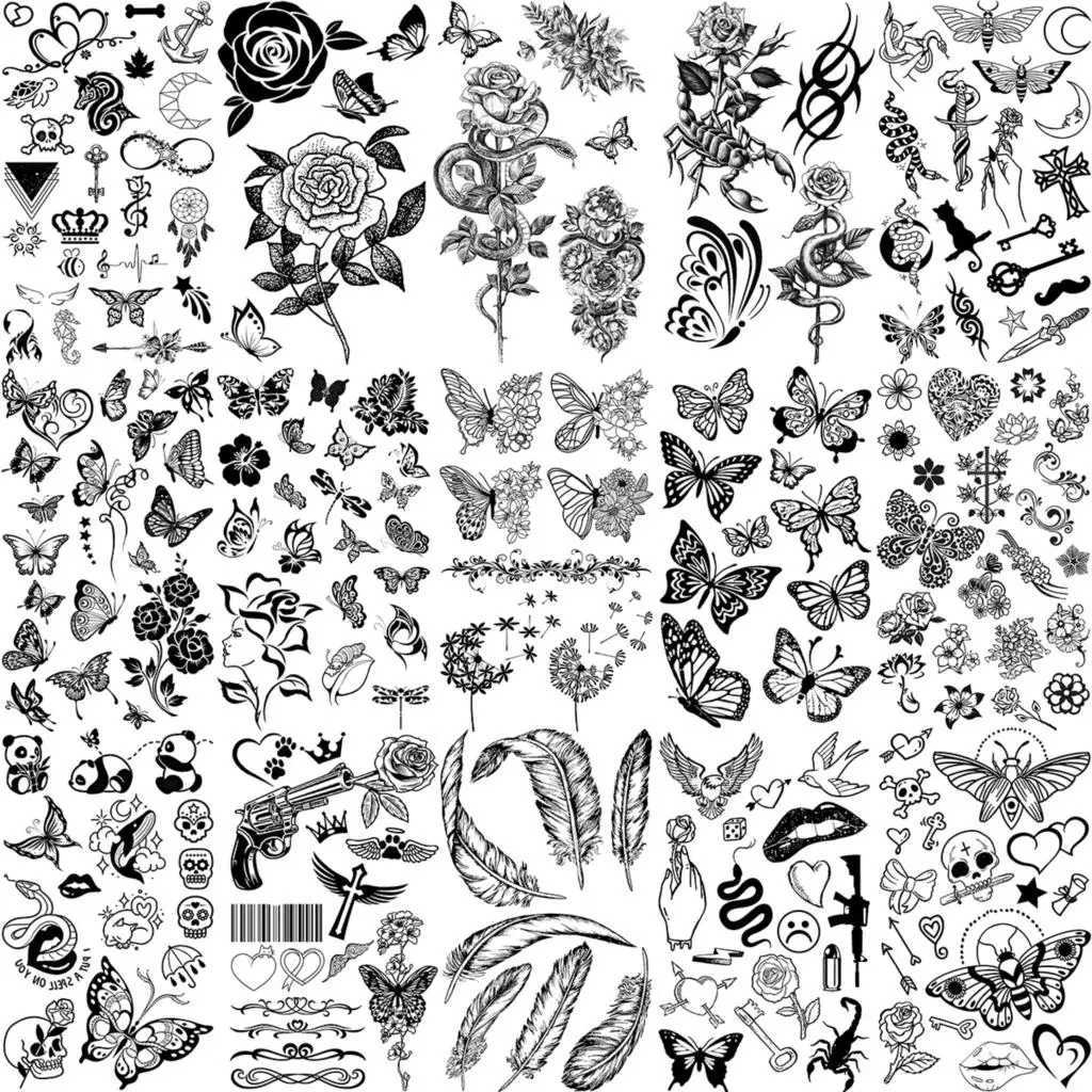 Butterfly Rose Temporary Tattoo Female Adult Child Girl Feather Snake Scorpion Fake Tattoo Neck Arm Small TattooXJ25414