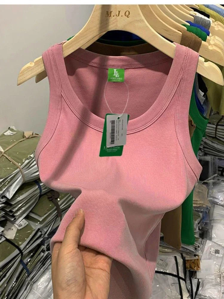 Summer womens sleeveless pure thin vest top sexy gray white black basic elastic Oneck 250414