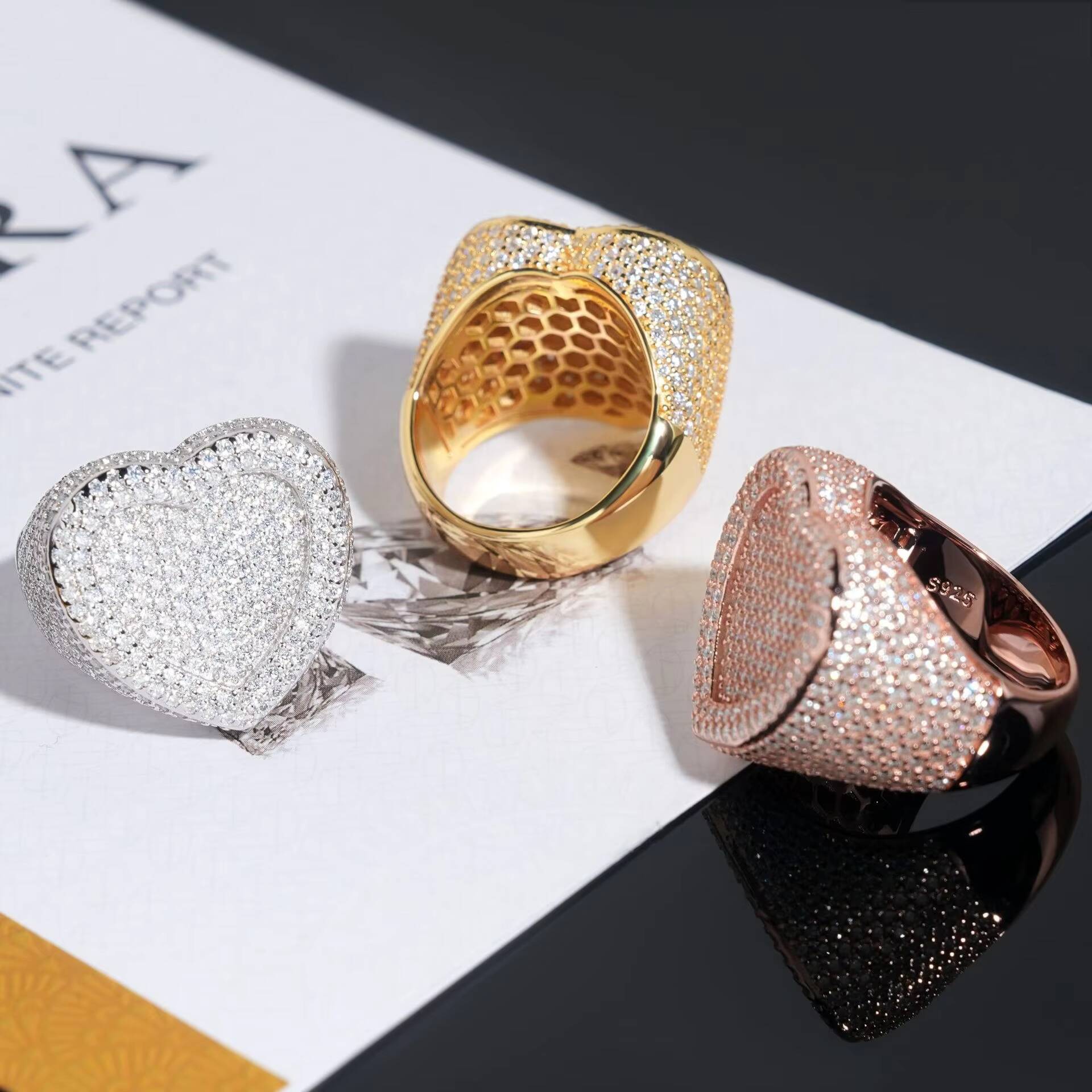 Pass Diamond Tester Iced Out Rings 925 Sterling Silver Gold Plated Rings Rappers Jewelry VVS Diamond Moissanite Hip Hop Rings