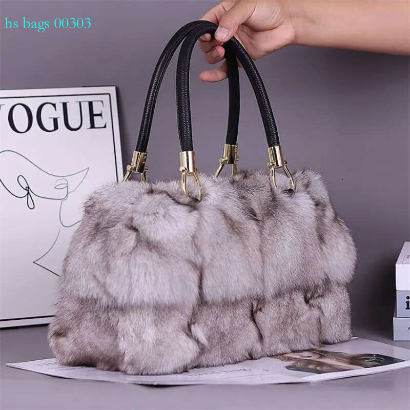 Ms.Minshu-Natural Bag For Women, Lady's Shoulder Bag, Girls' Wallet, Geometric Fox Fur Handbag, Winter