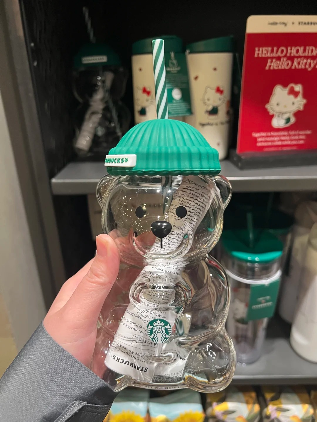 20OZ Star bucks Glass Bearista Cups With Straw Transparent Bear Tumbler Cups With Hat For Iced Coffee Cold Drinking Water Bottles For Christmas Gift W