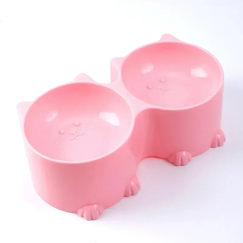 Pet water and food bowl set cat design tall cat feeding bowl puppy bowl tilted and raised protective bowl 250414