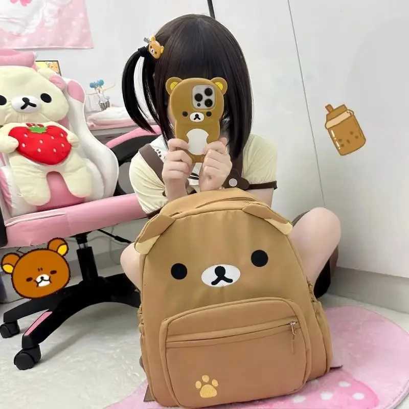 Cute Rilakkuma Backpack Anime Cartoon Embroidery Backpack Stylish Large-Capacity Student School Bag Nylon Multifunctional BagsW251113