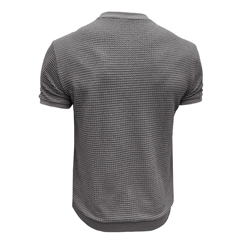 Summer new mens short sleeved knitted T-shirt top with round neck ribbed pullover