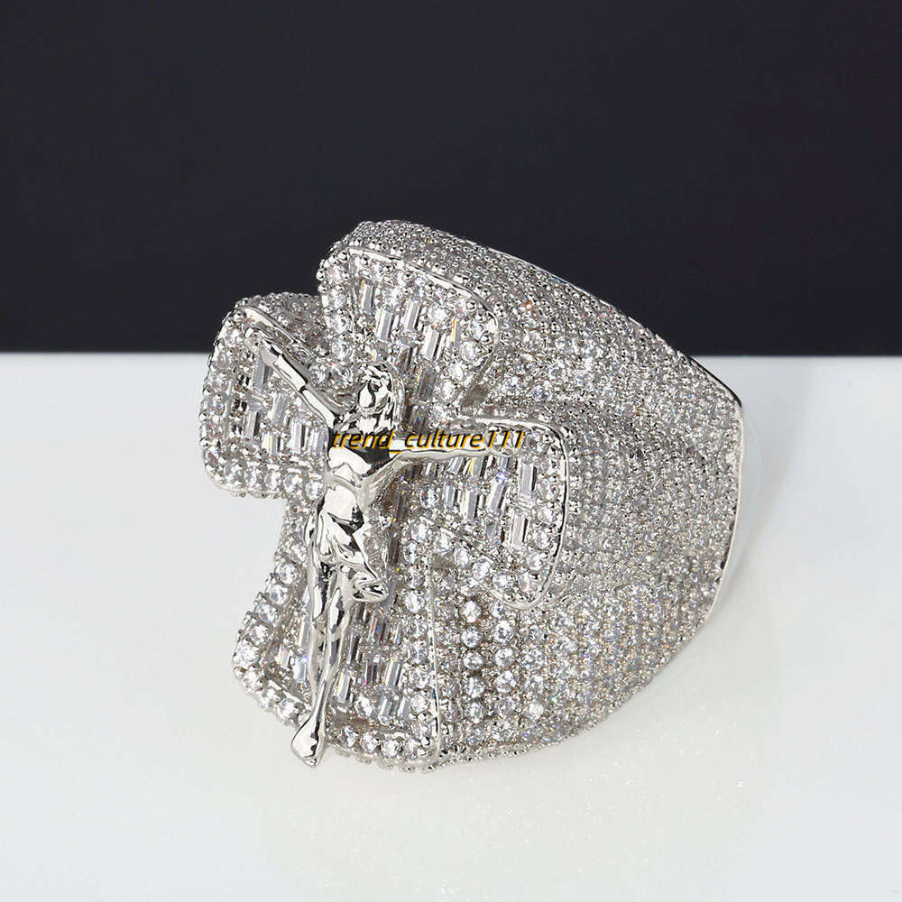 Hip hop cross high-end men's Moissanite ring, trendy and versatile accessory