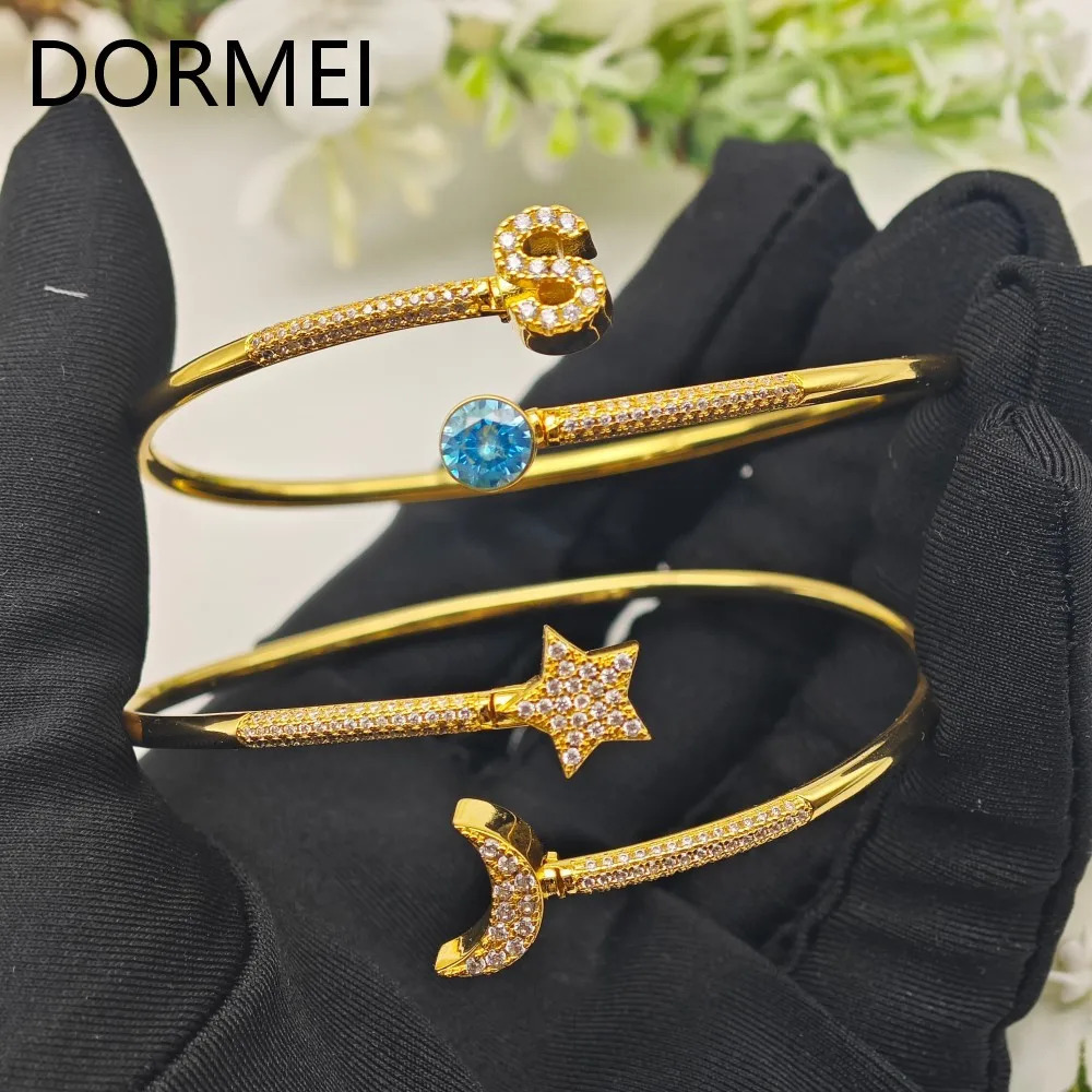 DOREMI Elegant Women Custom Initial Letters Charms Bracelet Full Cz Letters Staggered Bangle 250408