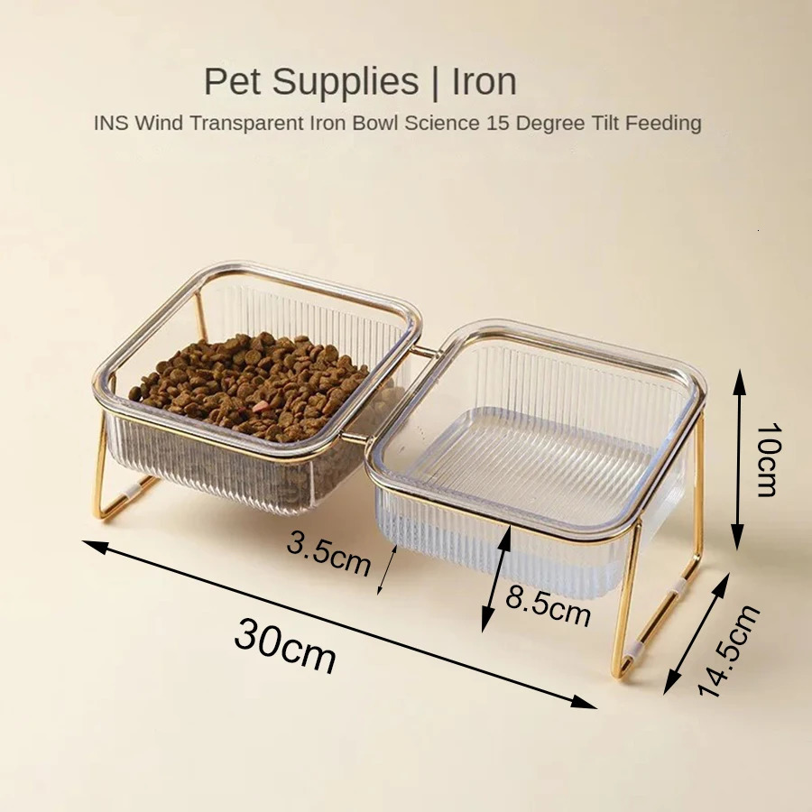 Cat Bowl Transparent Tall Leg Bowl Oblique Neck Protection Drinking Water Cat Grain Bowl Pet Easy to Clean Bowl 250414