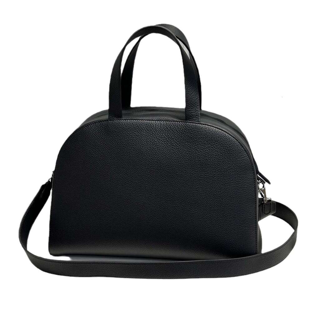 Women's Bags Top layer cowhide simple bowling handbag runway style large capacity shoulder crossbody premium texture bag