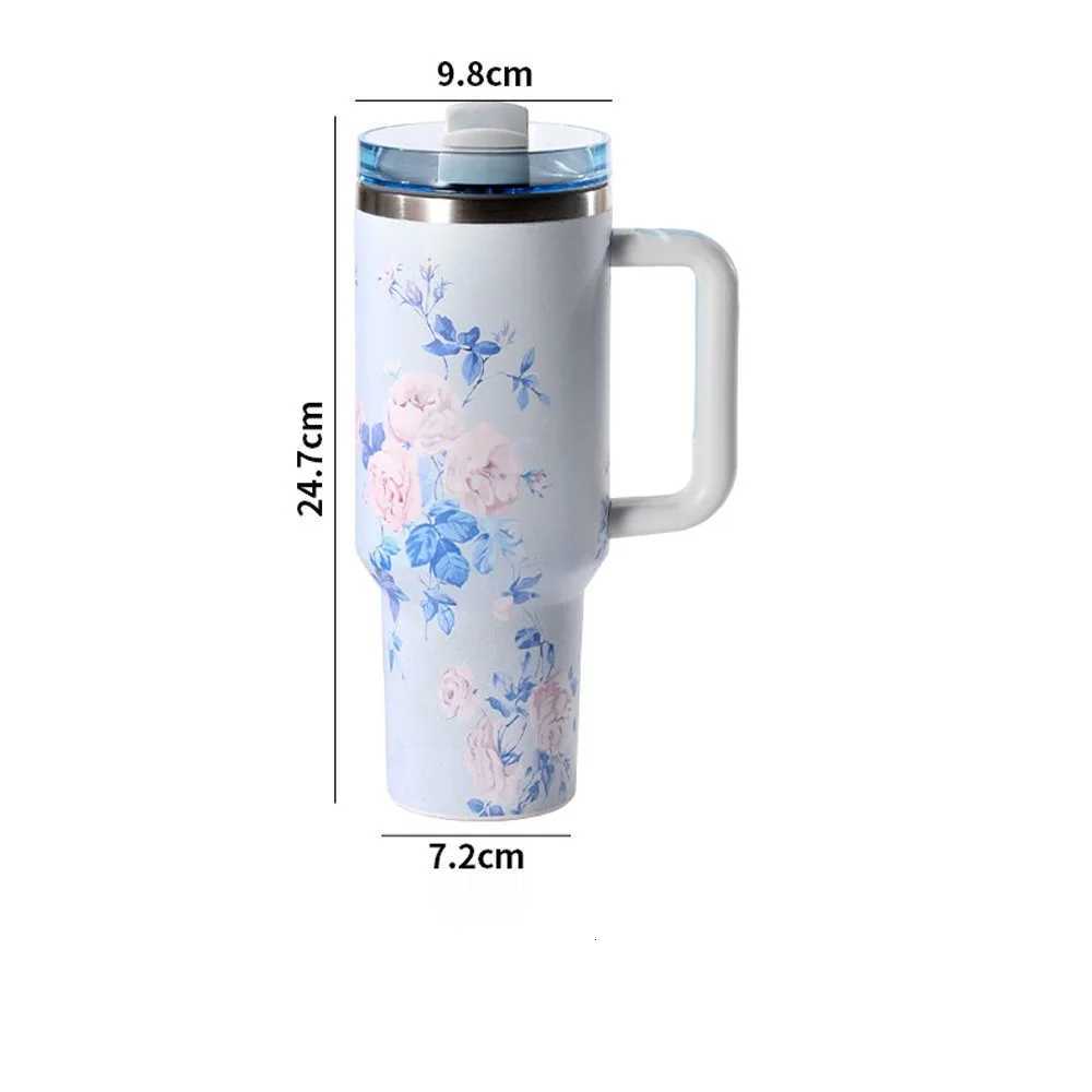 40 Oz Insulated Water Bottle with Handle and Flip Top Straw - Cup Holder Fits Leak-Proof Lid Keeps Cold for 12 Hours Single Pack C251114
