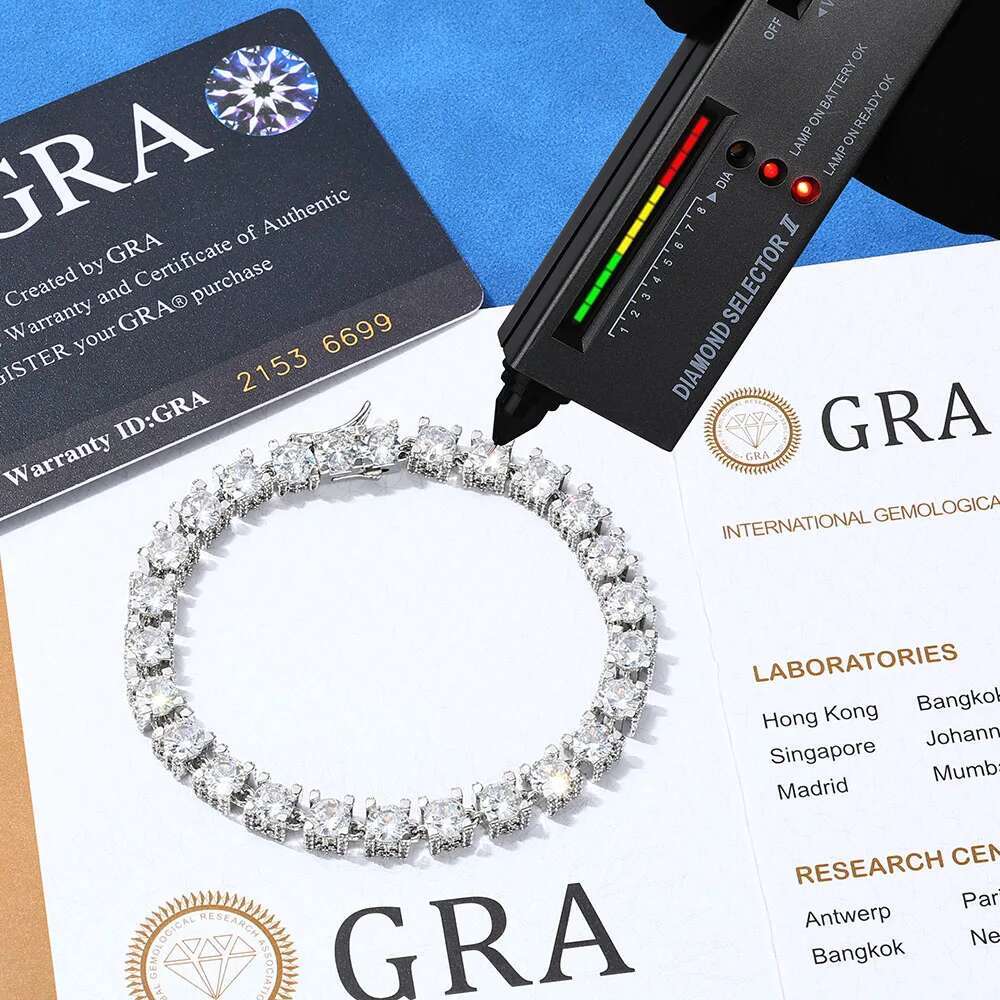 Fine Jewelry Hip Hop 925 Sterling Silver VVS Moissanite Diamond Cluster Tennis Chain Bracelet Necklace for Men Women