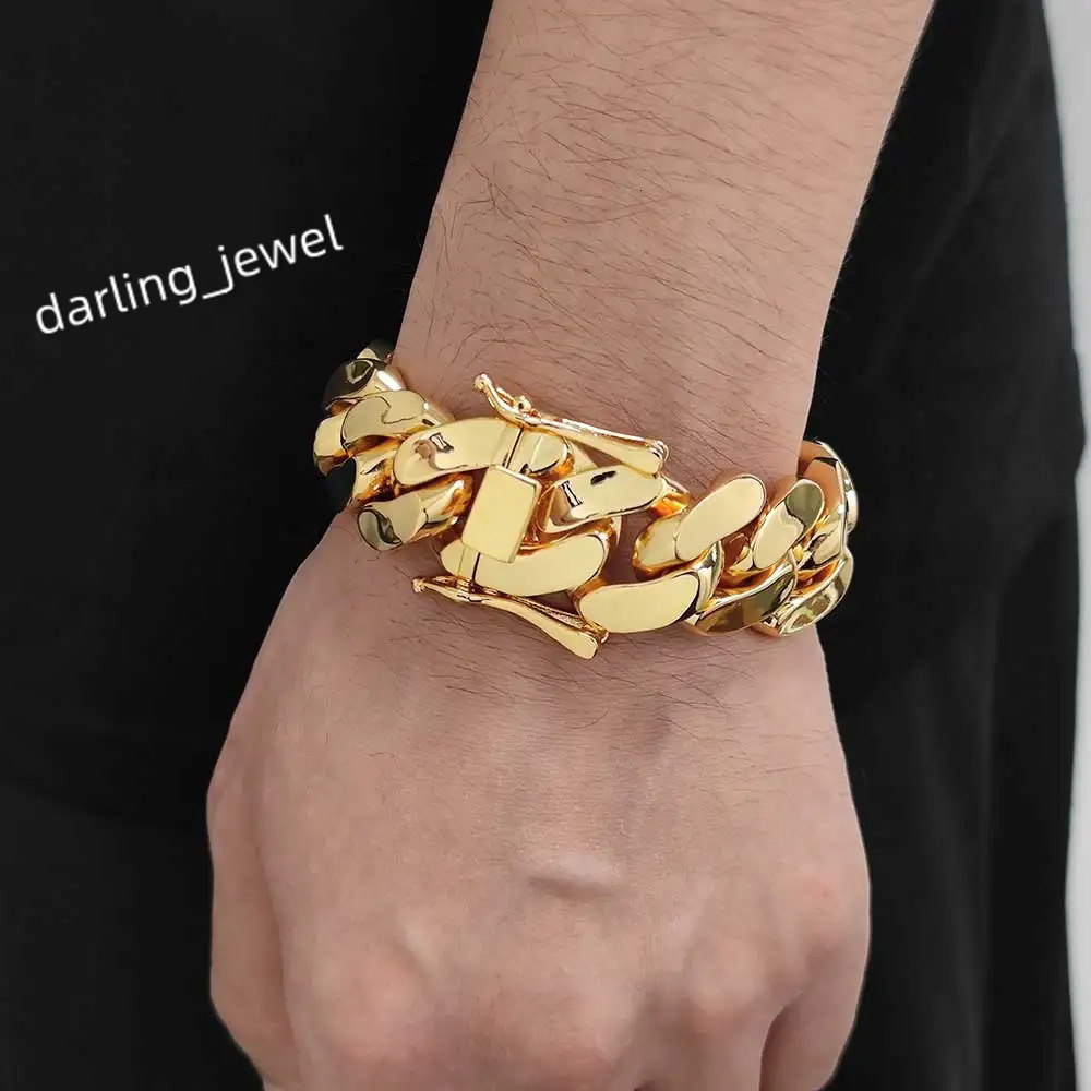 Mens 22mm Cuban Link Bracelet Hip Hop Heavy Brass Miami Cuban Link Chain Chunky Bracelet Jewelry For Boy Gift Drop Shipping