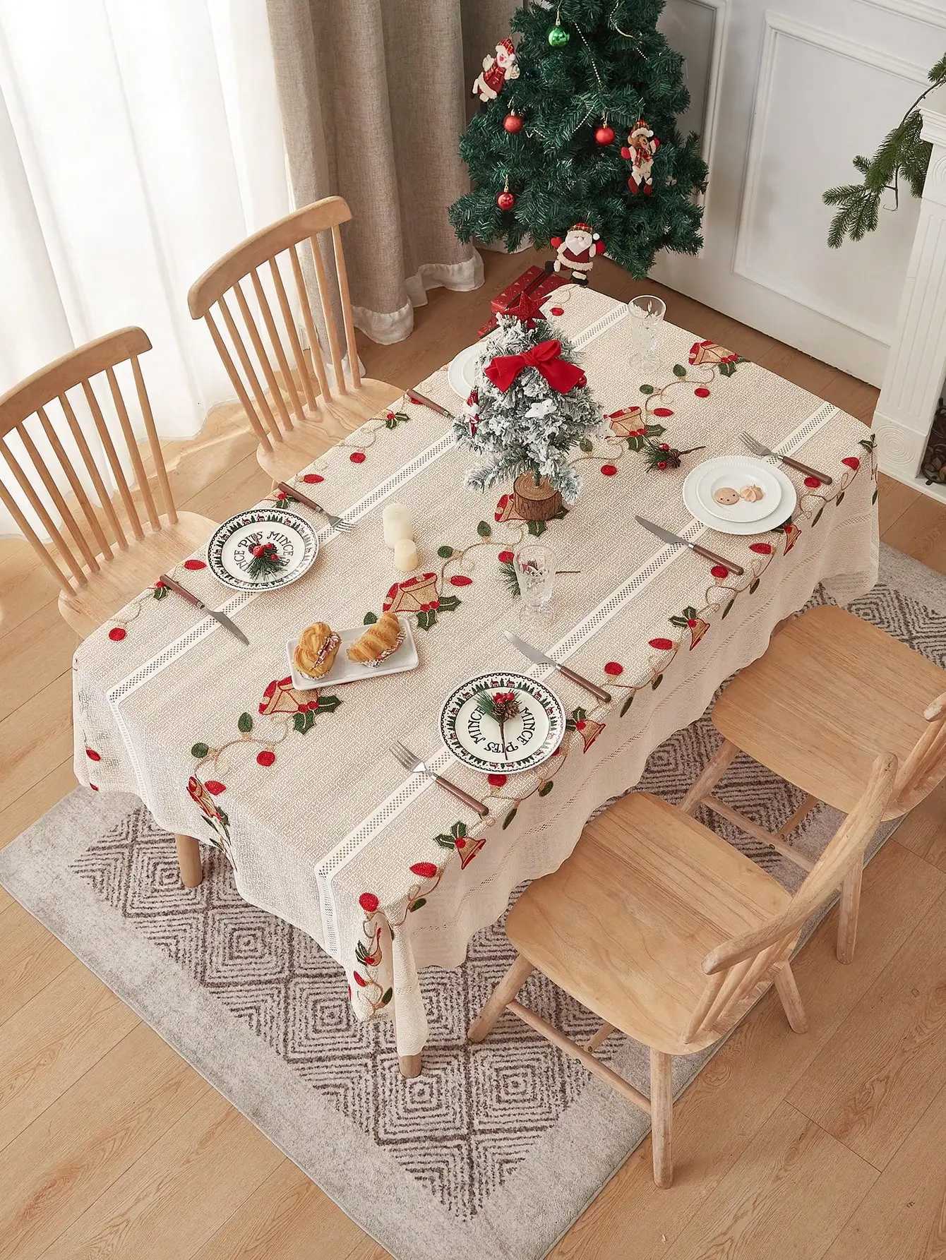 Christmas Christmas Lace Tablecloth tablecover for holidays christmas Decorations beige table cloth Y251113