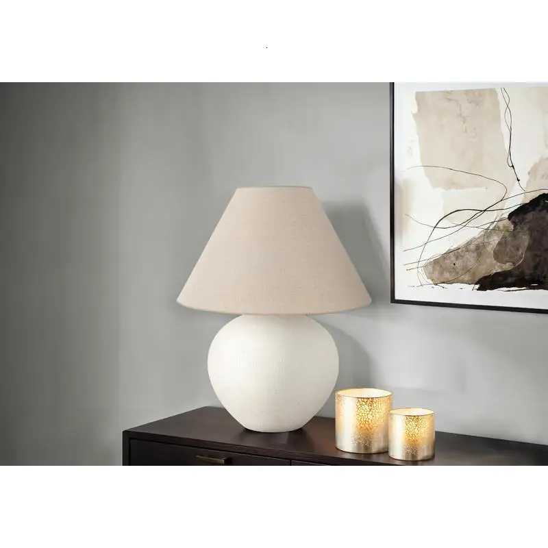 Contemporary 16 Table Lamp with Cream Ceramic Base and Shade M251114