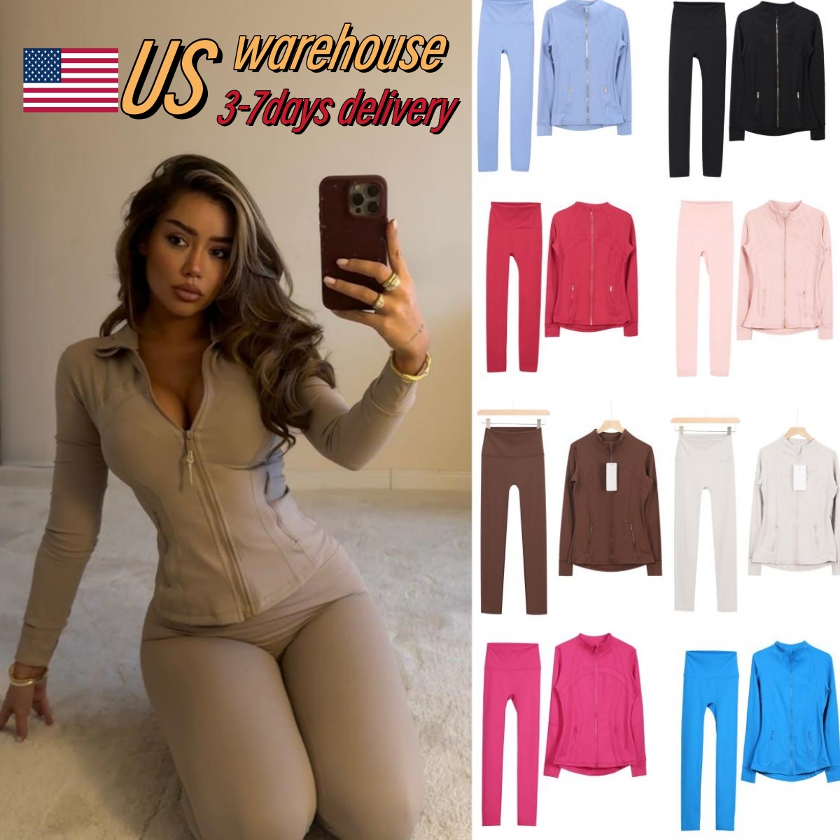 5A TOP Women Yoga pants Gold zip jacket Outfit sets defines jacket set Women clothes jakets sets designer pants