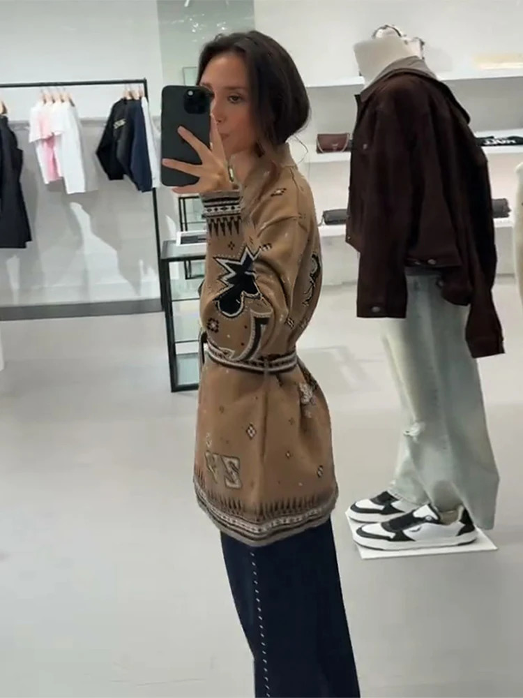 Bohemian Print Coats For Women Knit Cardigan Jackets Vneck Belt Tops Long Sleeve Fashion Outwear Daily Casual Autumn Wear 251113 - view 6