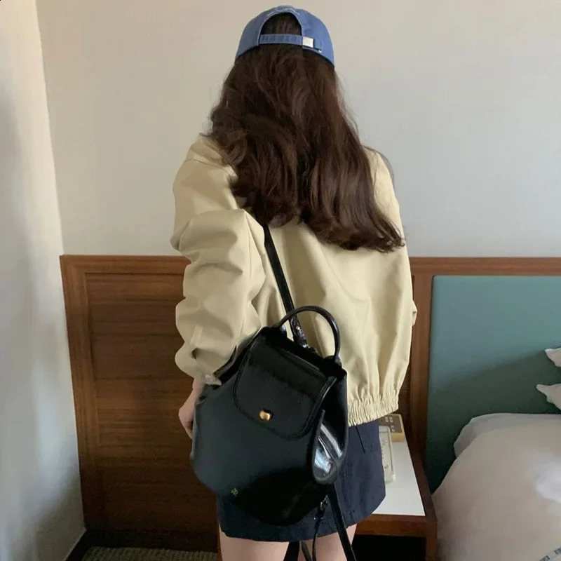 Plus Size Fashionable Korean Style Casual Petitelapel Cropped Jacket Autumn Baseball Work Clothes Large Coat 250410