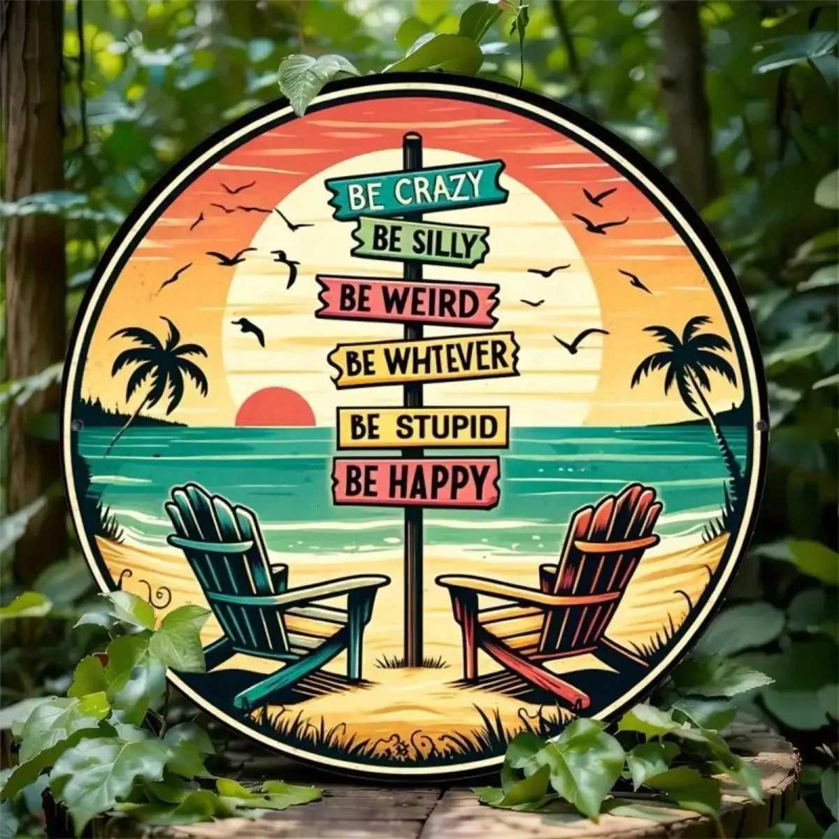 Sunset Tropic Round Metal Sign Tropical Sunset Letter Pattern Wall Decor Art for Home Living Room/Bedroom/BarM251114
