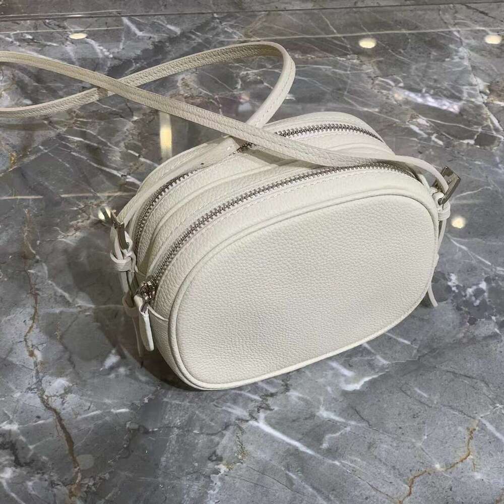 Women's Bags Genuine leather women's top layer cowhide crossbody simple and versatile small square grain surface double-layer mini round bag