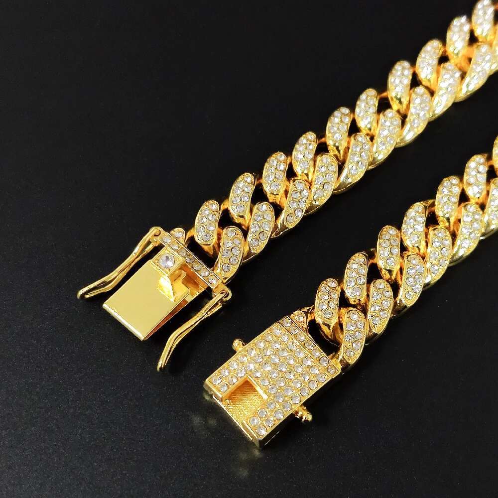 13MM AAA Rhinestone Iced Out Miami Cuban Link Chain Necklace For Men Women Chains Hip Hop Silver Color Jewelry On The Neck Gift
