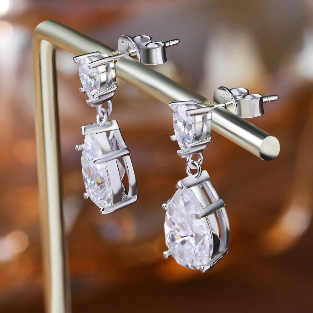 GRA Certified Waterdrop Moissanite Drop Earrings for Women Double Pear Cut Diamond Ear Stud 925 Sterling Silver Fine Jewelry