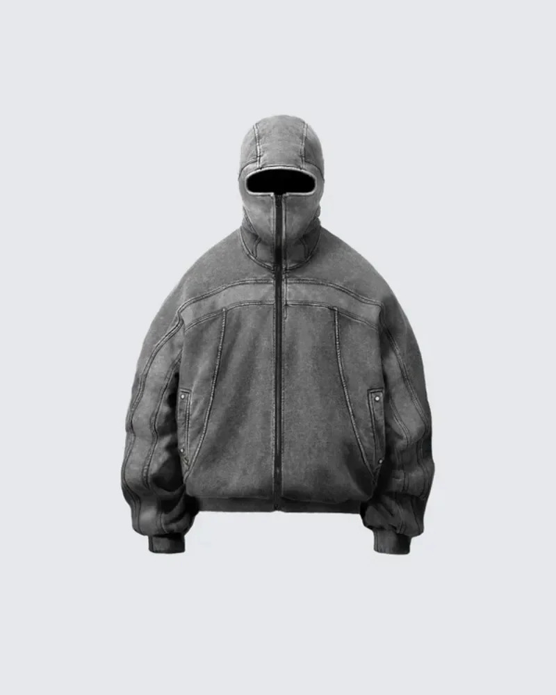 Classic Balaclava Hoodie Men Washed Gray Ninja Pullover Sweatshirt Hip Hop Splicing Y2k Vintage Winter Streetwear Couple Tops 251110 - view 6