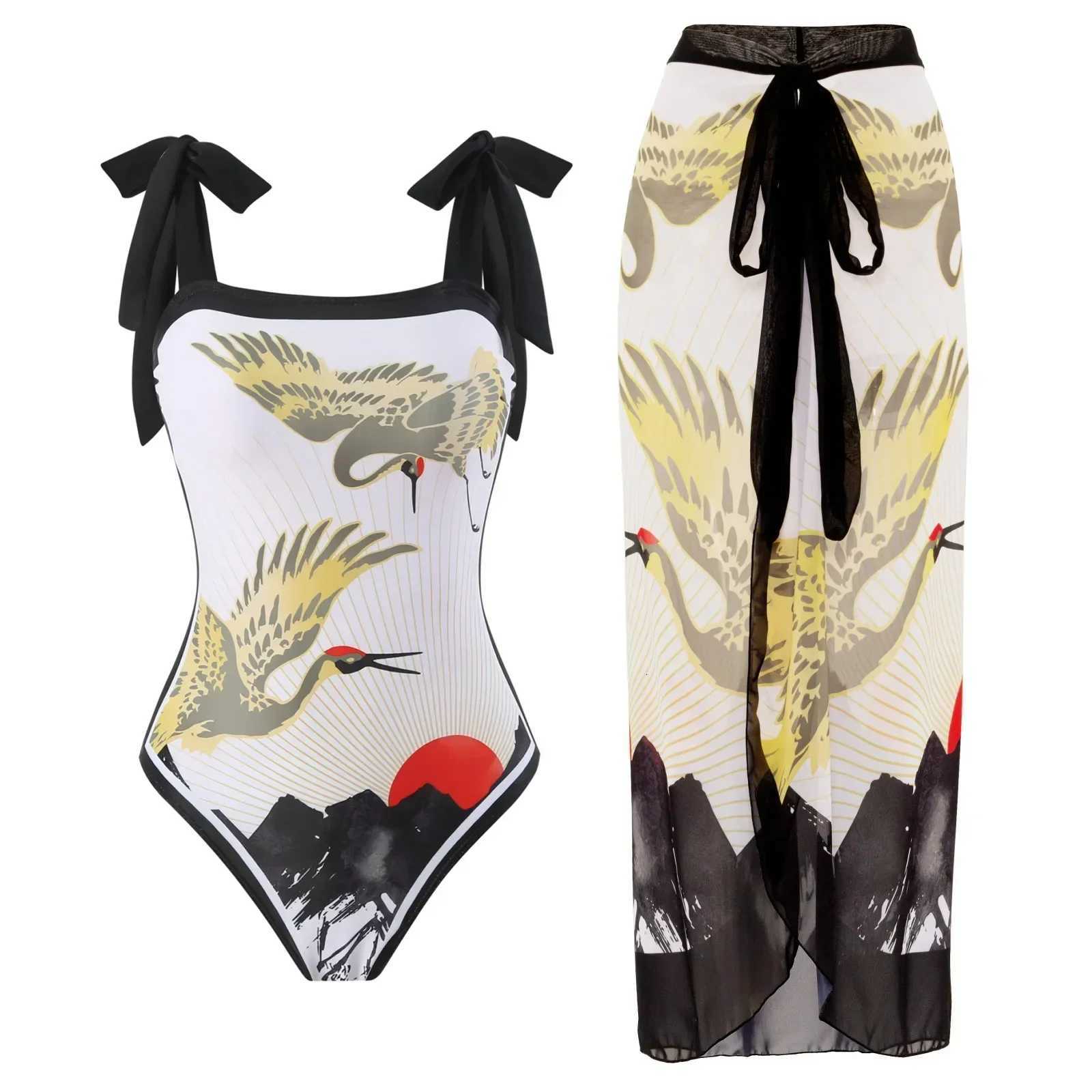 One Piece Swimsuit Bikini with Skirt Swimwear Summer Women Bowknot Cover Up 2025 New Luxury Elegant Brazilian Beach Bathing SuitW251113