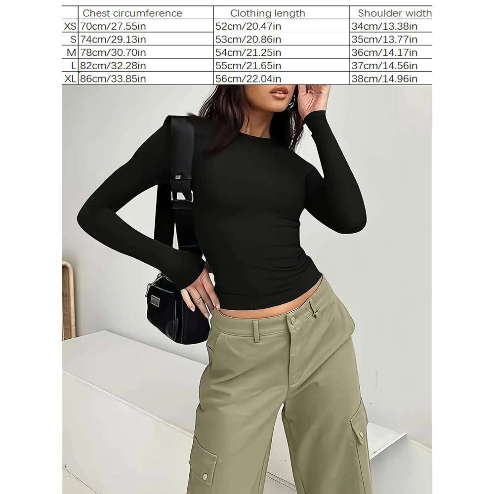 Female commuter casual female simple and fashionable solid color t-shirt with long sleeves