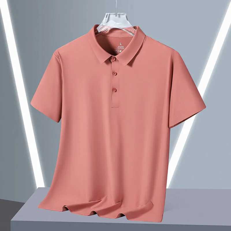 Ice silk polo shirt mens loose collared short sleeved T-shirt dad business suit solid color T-shirt W250414