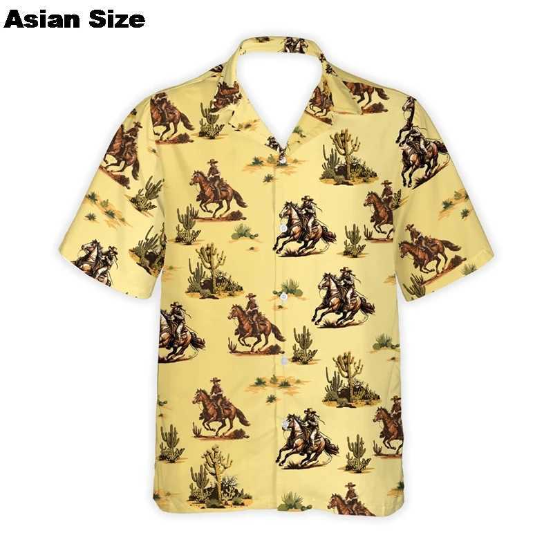 Harajuku 3D American Western Cowboy Printed Mens Shirt 2025 Fashion Street Clothing 80s Top Cool Casual Collar Shirt W250414
