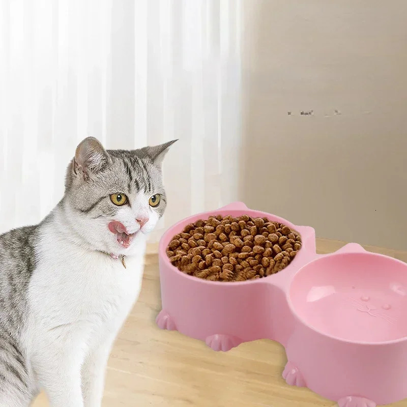 Pet water and food bowl set cat design tall cat feeding bowl puppy bowl tilted and raised protective bowl 250414