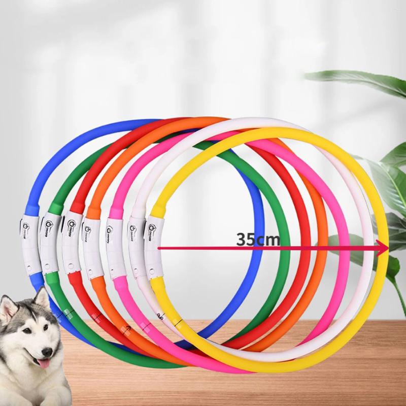 Update Light Pet Round Charging Dog Collar Usb Rechargeable Luminous Silicone Waterproof Led Convenient And Practical