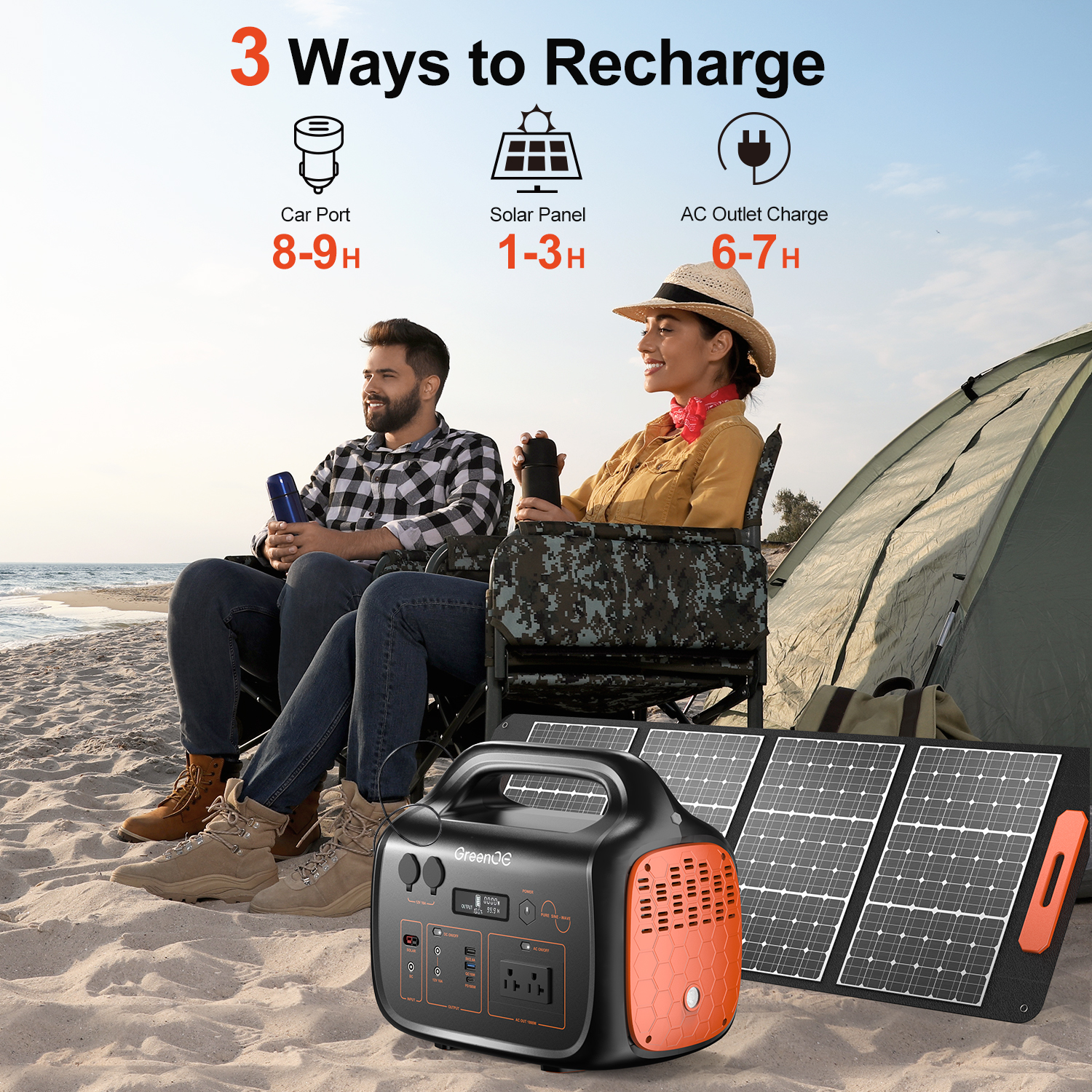 GreenOE 1000W 1204Wh Portable Power Station for Outdoors Travel Hunting Home Lithium Battery Backup