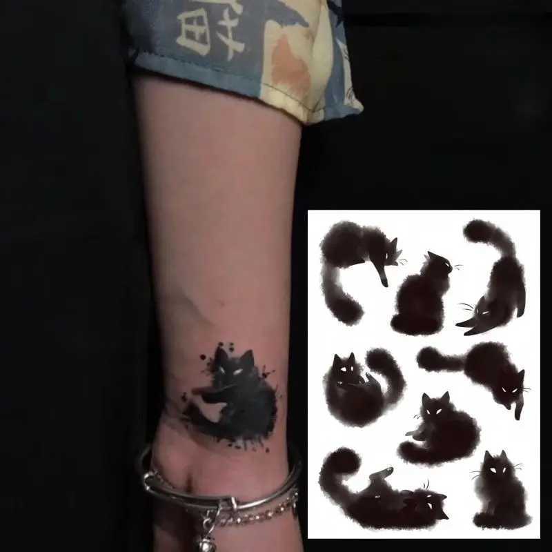 Cute black cat tattoo sticker suitable for women men arms temporary tattoos waterproof fake tattoos cartoon long-lasting tattoo stickersXJ25414