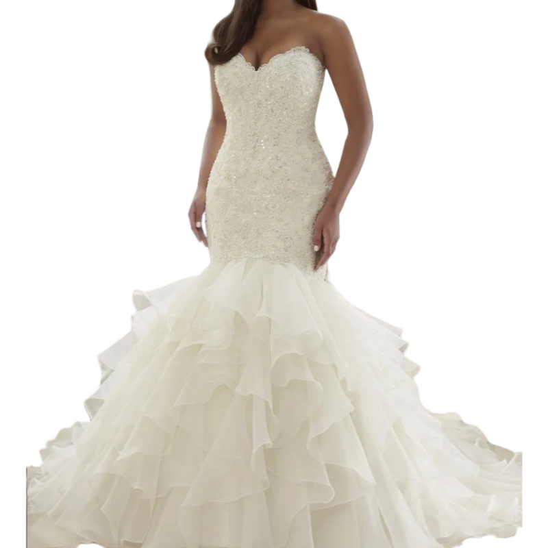 Vintage Cascading Ruffles Mermaid Wedding Dress Lace Appliques Sequins Beaded Corset Long Bridal Gown Sweetheart Sleeveless Plus Size Ivory Bride Dres