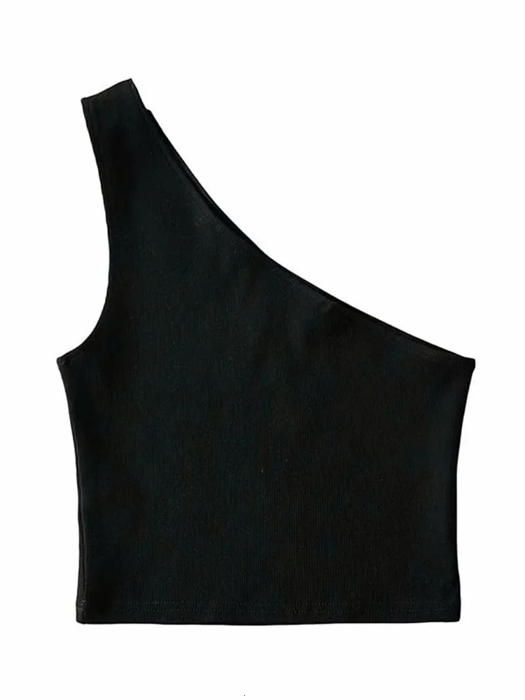 Single shoulder Cropped Tanks summer sleeveless Camis sexy Oblique collar elastic tight corset slim crop top tube women 250414Z