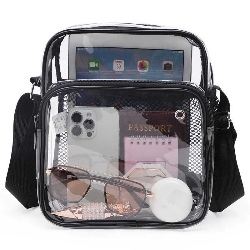 TINYAT Women Lightweight Mesh Strap Waterproof Transparent pvc Bags Put Lost Headphone Jack Umbrella Cell Phone 9.7 inch iPad 250407