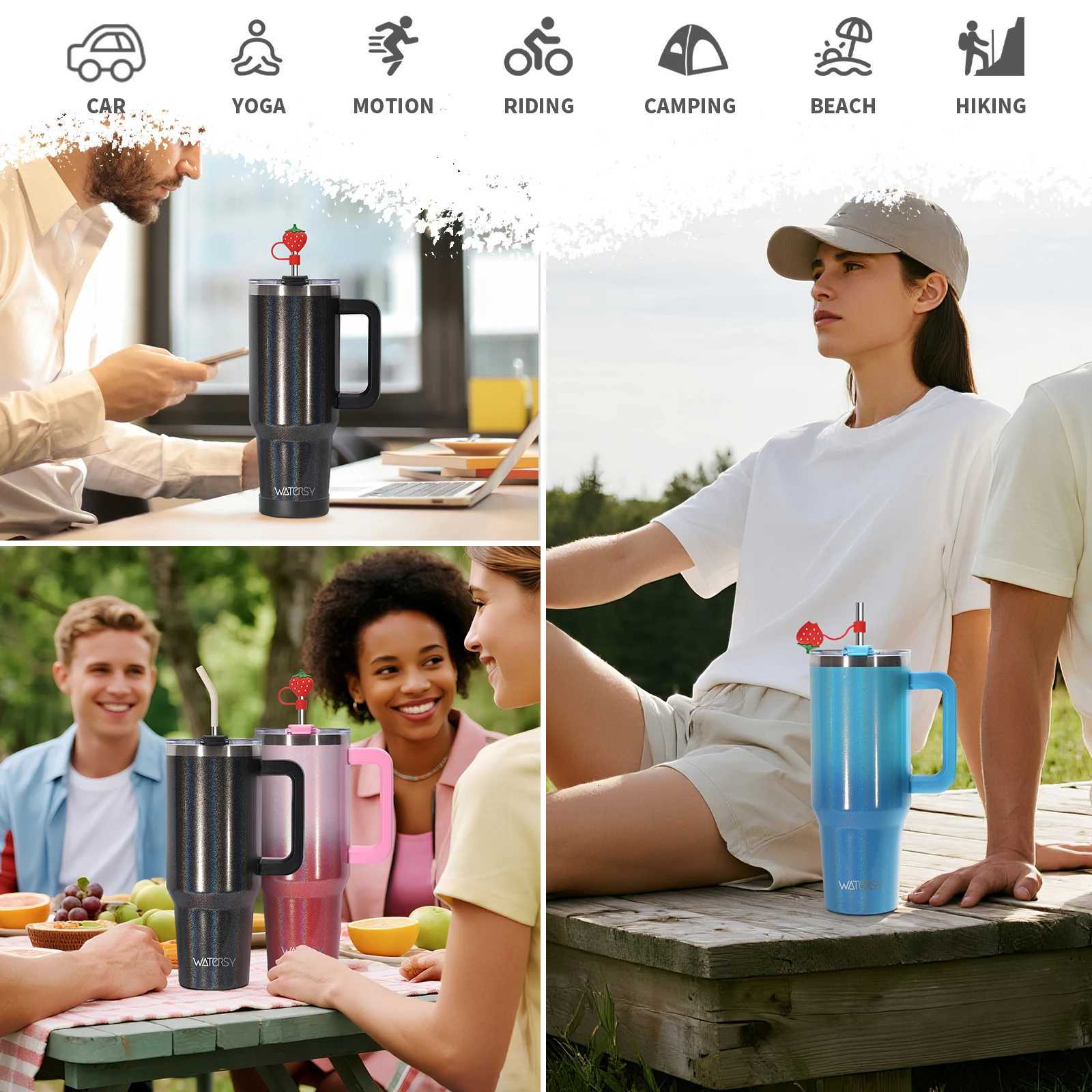 WATERSY 30/40oz Tumbler Large Capacity Thermal Cup Stainless Steel Insulated Mug with Handle Straw Double Wall Vacuum Flask C251114