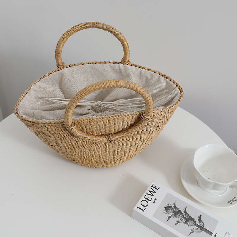 Handmade Beach Bag 2022 New Yellow Round Handle Beach Grass Woven Forest Women's Bag Fairy Instagram Handbag Kq2