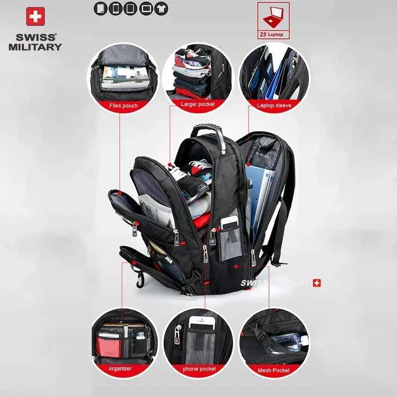 SWISS 17 Laptop Backpack Waterproof USB Charge Port Swiss-style Multifunctional Rucksack Schoolbag Mochila Hiking Travel bagW251113