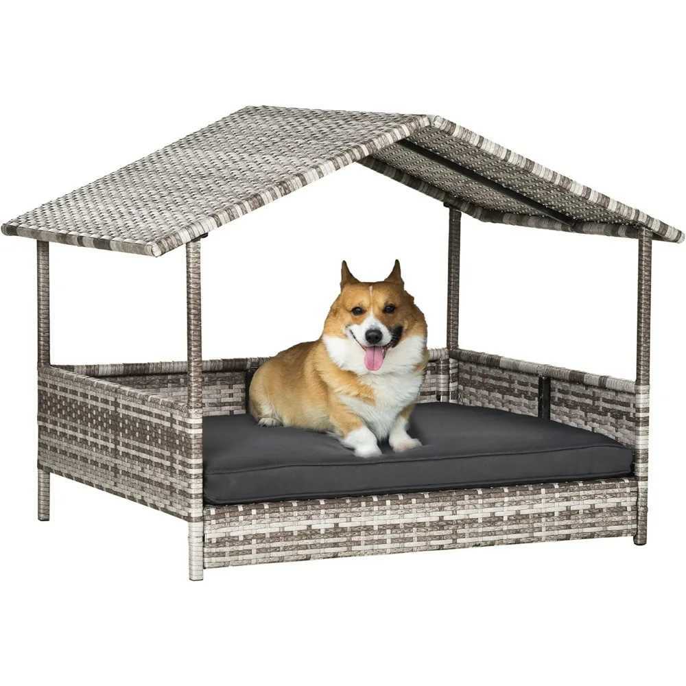 Outdoor dog house with roof Rattan dog bed with waterproof pad small and medium-sized dog bed X250412