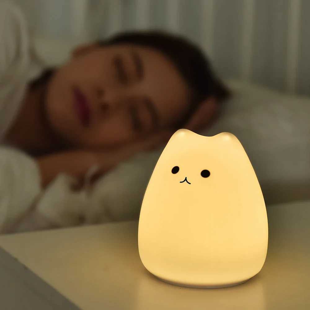 Cute Cat Night Light Cartoon 7 Colors Silicone Sleeping Lamp Touch Sensor Table Lamp for Home Bedroom Decoration for Baby Kids M251114